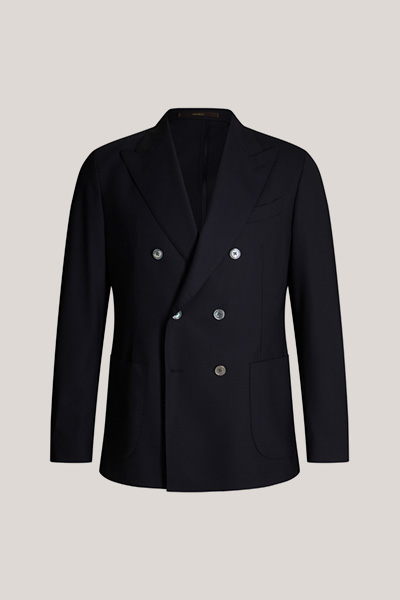 Manteau modulable à fermeture croisée en laine vierge mélangée Salerno, en bleu marine