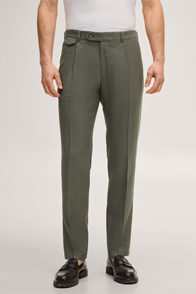 Führt zu Produktdetailseite „Leinenstretch-Baukasten-Hose Silvi mit Bundfalte in Oliv"