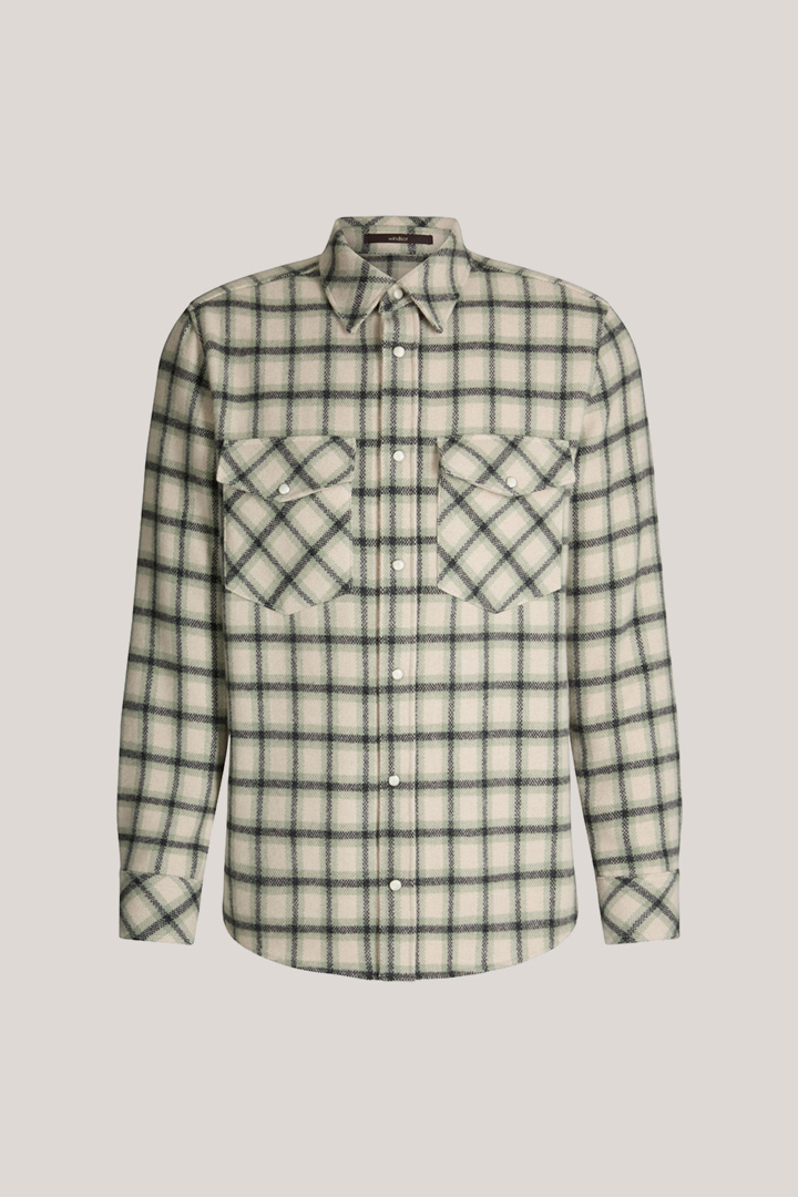 Cashmere-Overshirt Ozzano in Grün-Beige mit Checkmuster