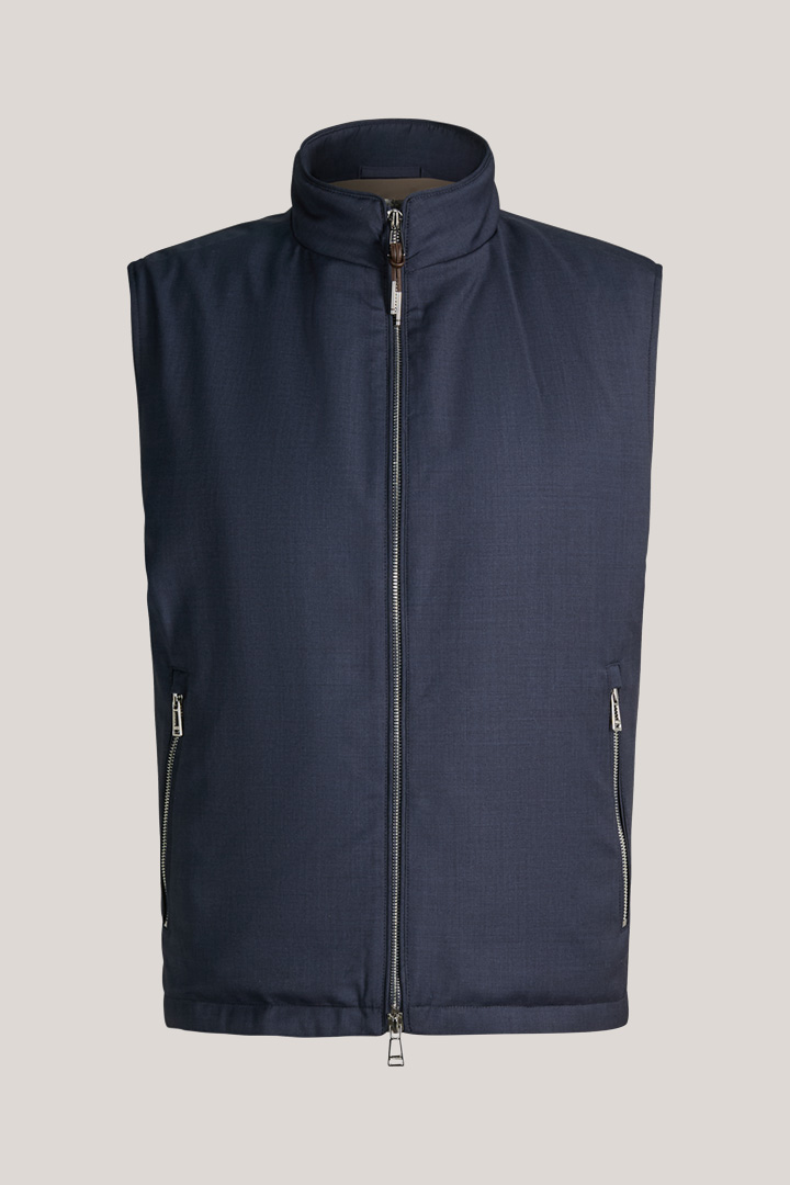 Leads to product detail page "Empoli virgin wool travel waistcoat in navy"