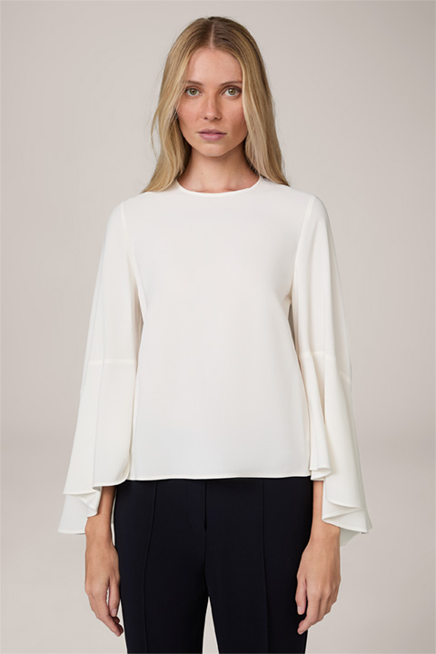 Crêpe Blouse with Trumpet Sleeves in Ecru