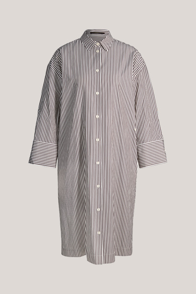 Baumwoll-Kleid Loose Fit in Ecru-Dunkelbraun gestreift