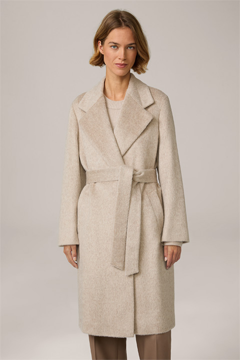 Brushed Alpaca-Mix Dress Coat in Light Beige Marl