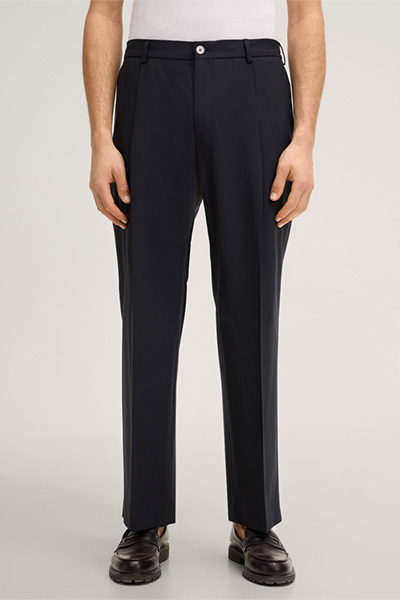 Schurwollmix-Baukasten-Hose Franco mit Bundfalte in Navy
