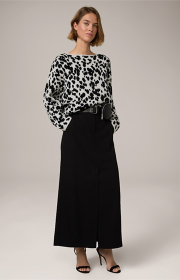 Virgin Wool Maxi Skirt with Slit in Black