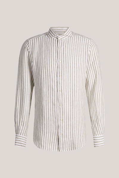 Leinen-Hemd Lano in Oliv-Weiss gestreift