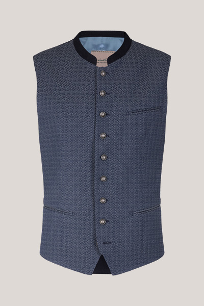 Ammersee Traditional Costume Waistcoat with Stand-up Collar in a Navy Pattern