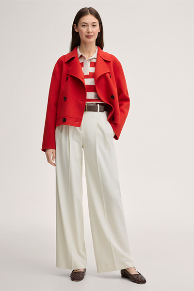 Schurwoll-Doubleface-Doppelreiher-Jacke in Rot