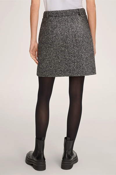 Tweed-Jersey-Mini-Stiefelrock in Grau