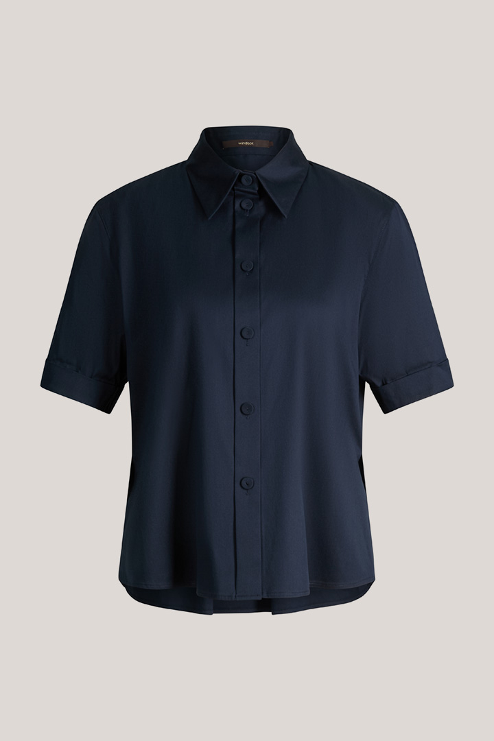 Führt zu Produktdetailseite „Baumwollstretch-Kurzarm-Hemdbluse in Navy"