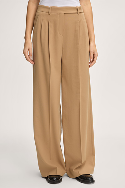 Palazzo Pleat-Front Trousers in a Wool Blend in Brown