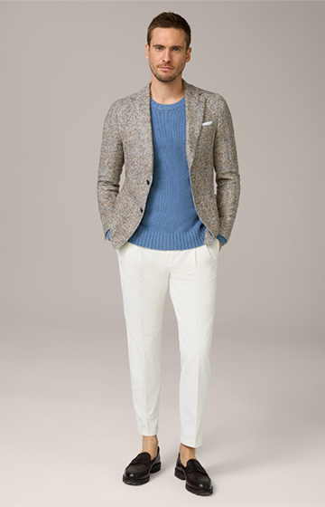 Giro Wool Blend Jacket in an Ecru, Brown and Blue Pattern