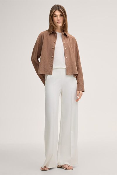 Ziegenvelours-Leder-Hemdjacke in Hellbraun