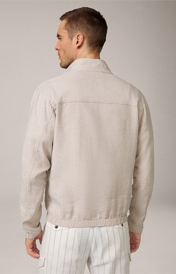 Gianio Linen Mix Blouson Jacket with Stand-up Collar in Beige