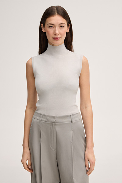 Schurwoll-Seidenmix-Rollkragen-Top in Ivory