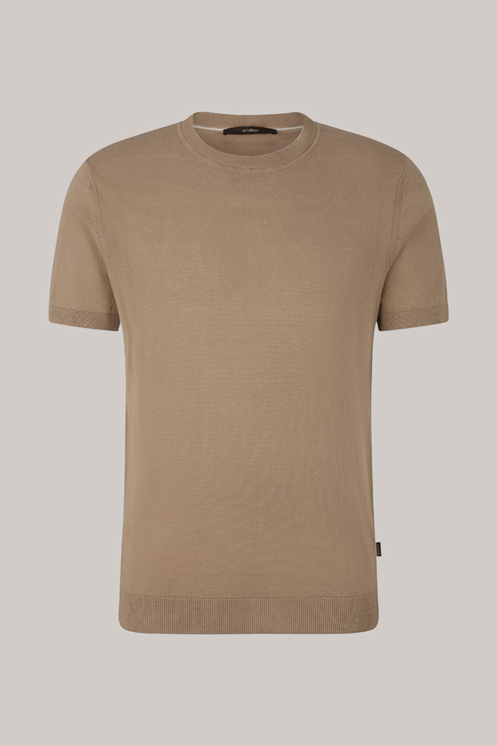 T-shirt Lindo en tricot de lin mélangé à du coton, couleur taupe