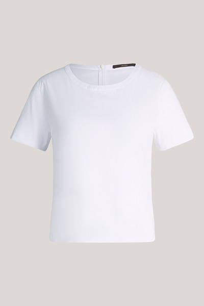 Baumwollstretch-Kurzarm-Bluse in Weiß