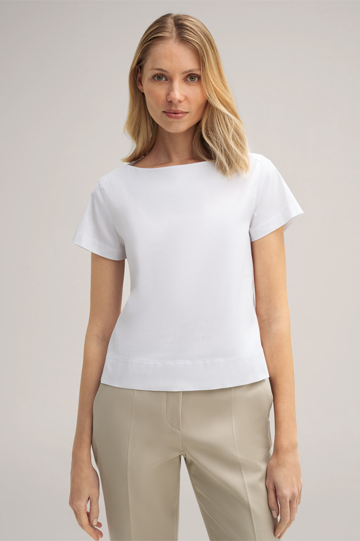 Cotton Stretch Short sleeved Blouse in White