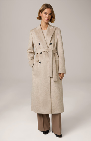 Brushed Alpaca Mix Double-breasted Coat in Light Beige Marl