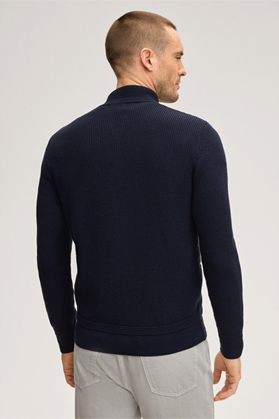 Schurwollmix-Strick-Jacke Nedo mit Baumwolle in Navy