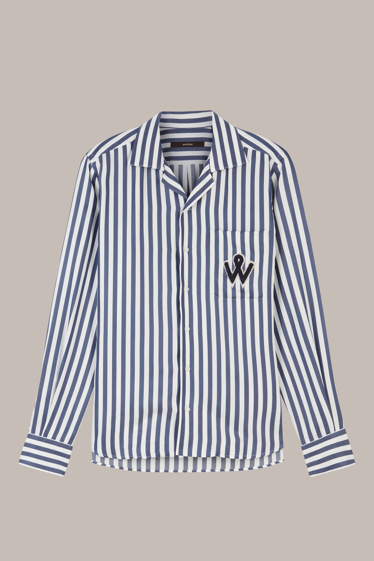 Unisex lyocell pyjama shirt in navy stripes