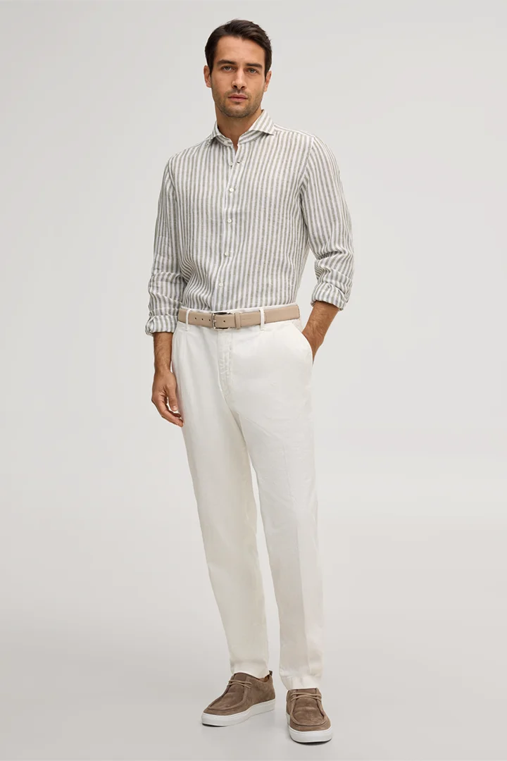 Führt zu Produktdetailseite „Leinen-Hemd Lano in Oliv-Weiss gestreift"