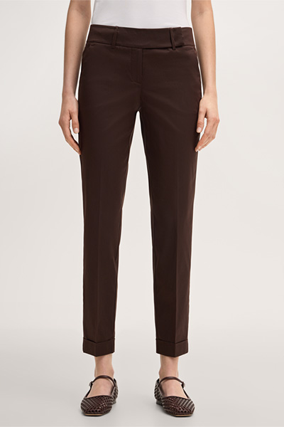 Pantalon de costume en coton stretch avec revers, couleur marron foncé