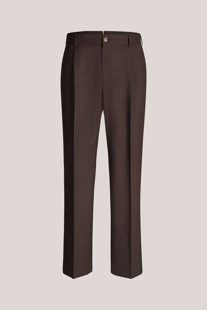 Francos Modular Virgin Wool Trousers with Waist Pleats in Brown