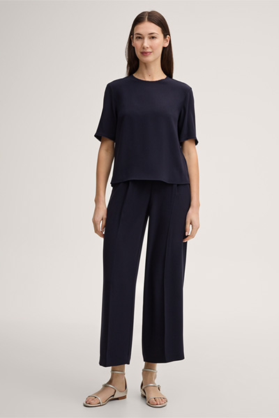 Crepe-Culotte-Hose mit Gürtel in Navy