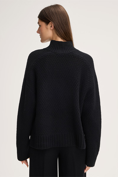 Cashmere-Stehkragen-Pullover in Schwarz