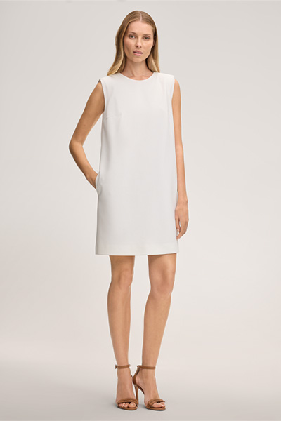 Crepe-Etui-Kleid ärmelos in Ecru