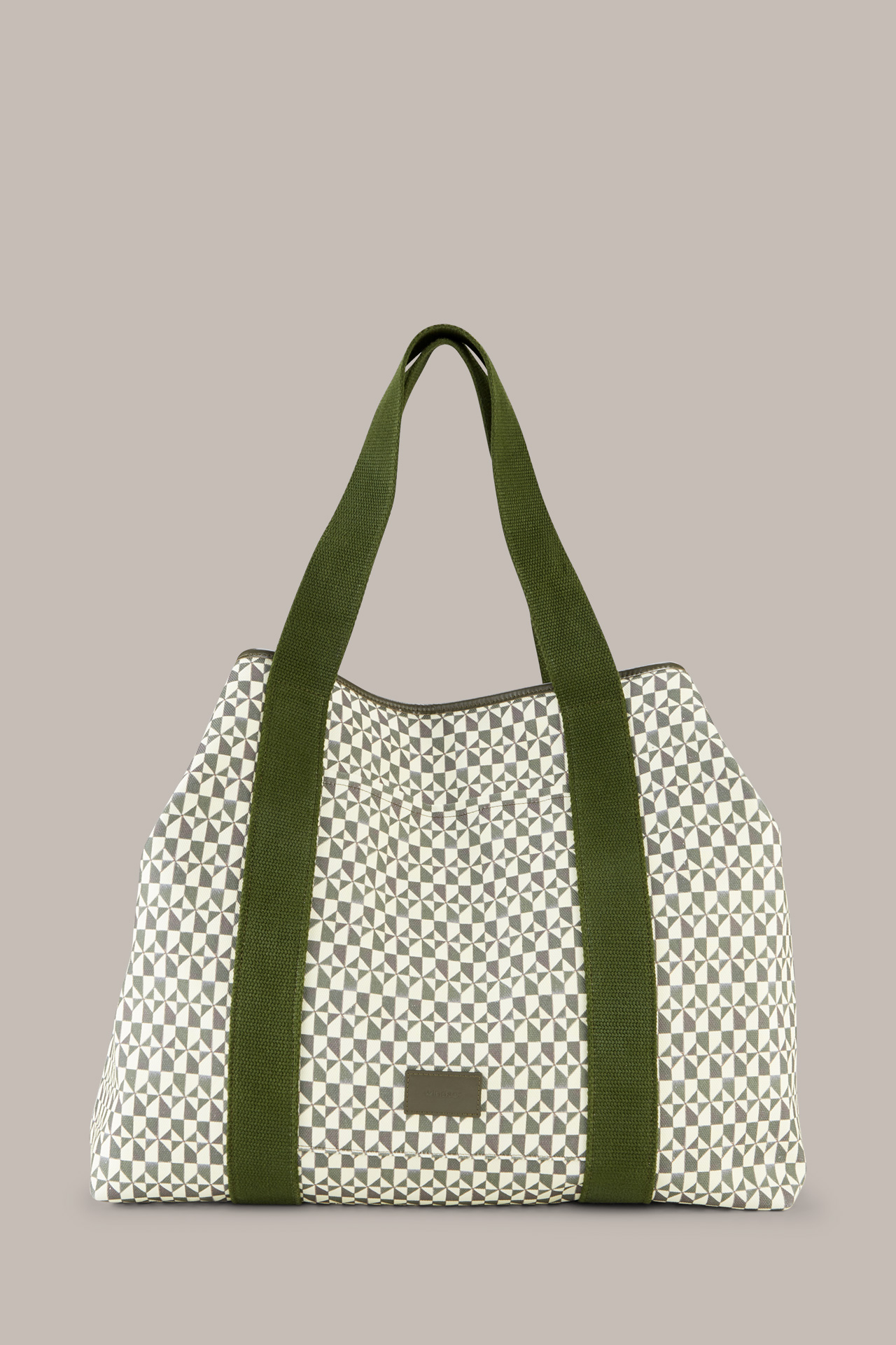 Canvas Shopper in Olive and Ecru Patterned