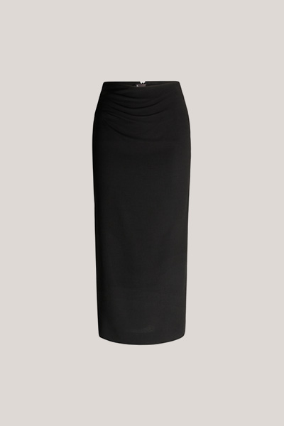 Crêpe-Midi-Bleistiftrock mit Drape in Schwarz