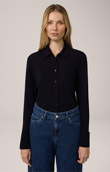 Viscose Shirt-style Blouse in Navy