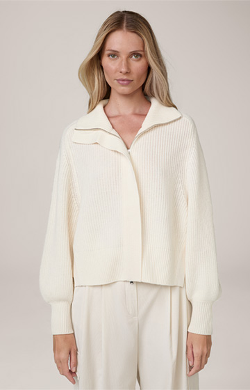 Virgin Wool Cardigan with Cashmere in Ecru