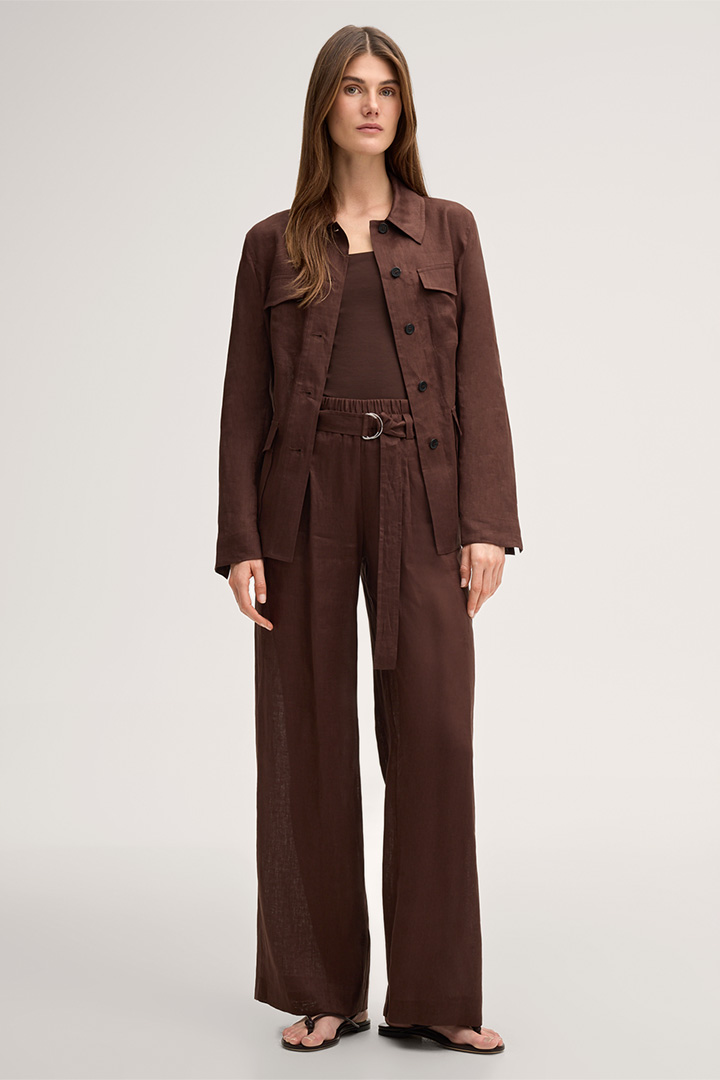 Führt zu Produktdetailseite „Leinen-Palazzo-Bundfalten-Hose mit Gürtel in Dunkelbraun"