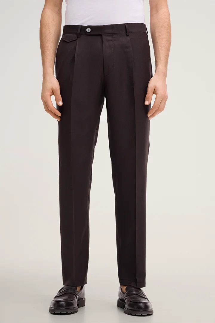 Leads to product detail page "Silvi Modular Trousers in Virgin Wool with Waist Pleats in Brown"