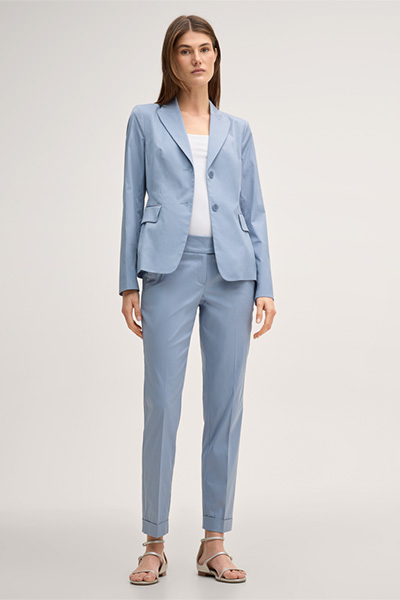 Cotton stretch suit trousers with turn-ups in light blue