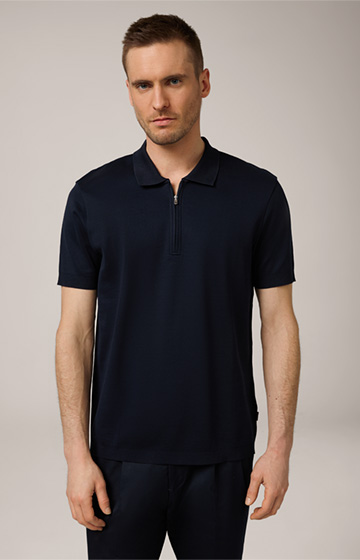 Floro Cotton Polo Shirt with Zip fastening in Navy