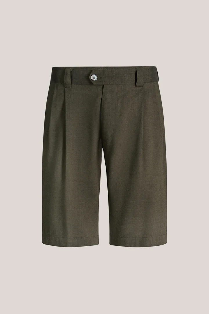 Leinenmix-Baukasten-Hose Schio mit Wolle und Bundfalte in Dunkelgrün