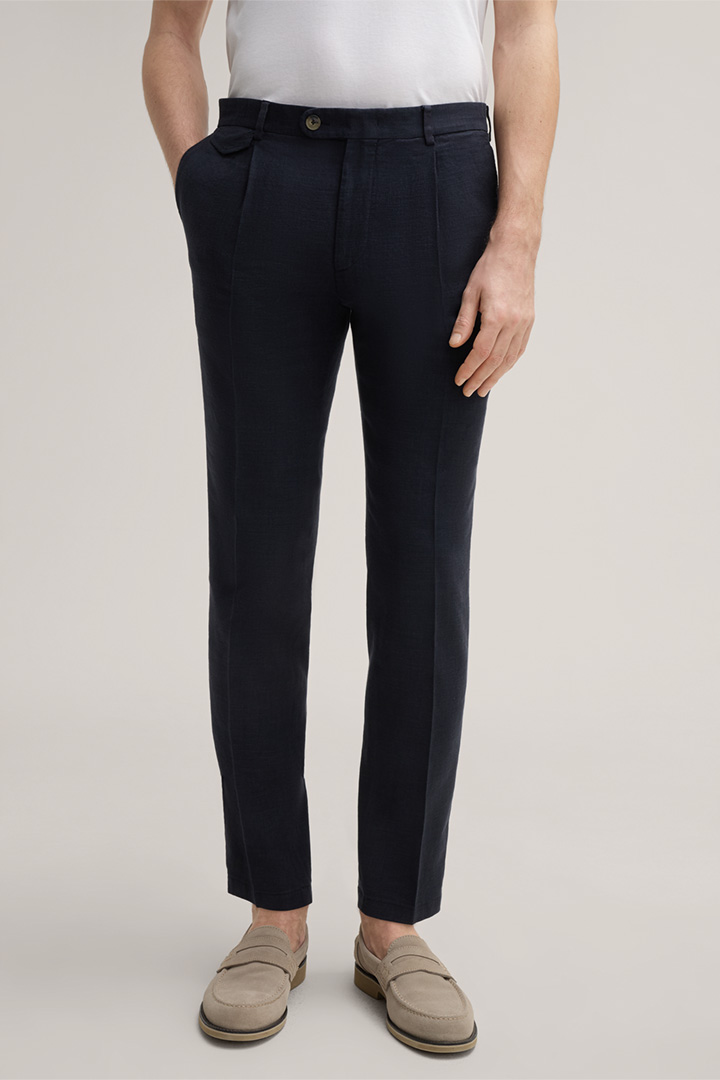 Silvi Linen Blend Modular Trousers with Pleat-front in Navy