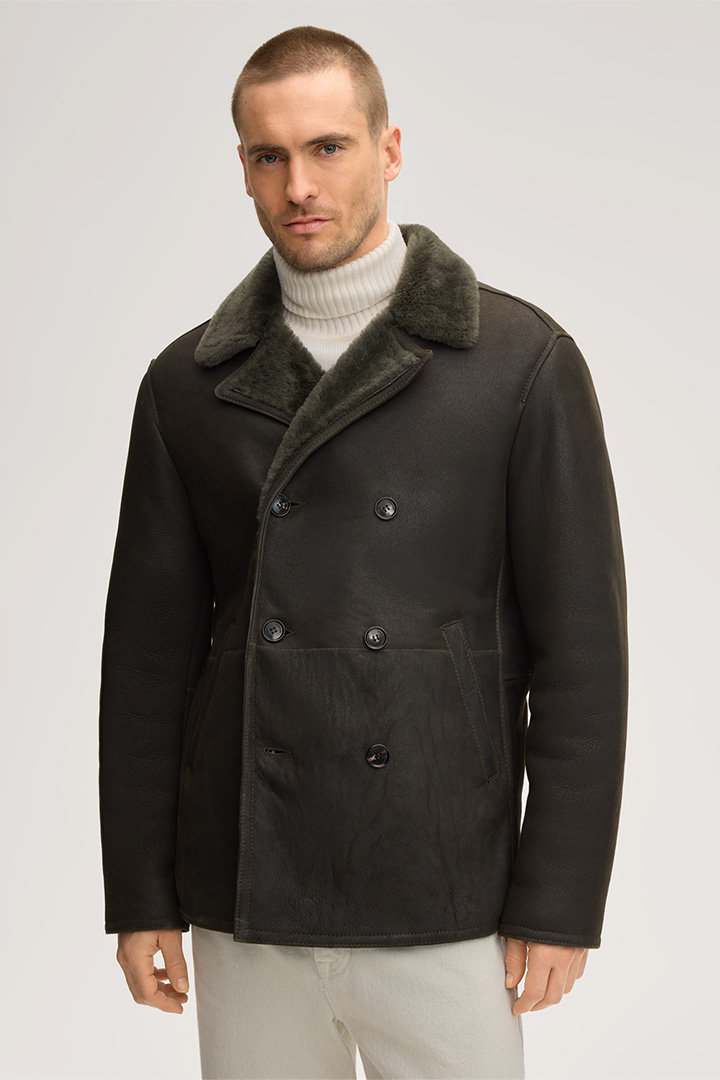 Führt zu Produktdetailseite „Lammfell-Lederjacke Cabano in Oliv"