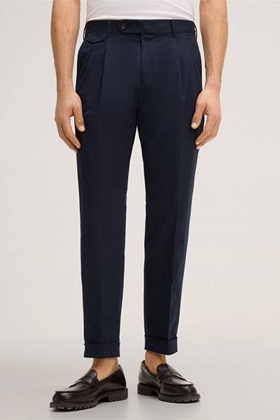 Sapo Cotton Blend Modular Trousers with Waist Pleats in Navy