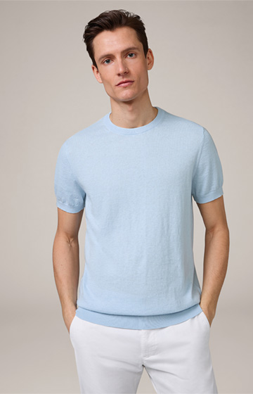 Baumwoll-Strick-T-Shirt Cashmino mit Cashmere in Hellblau