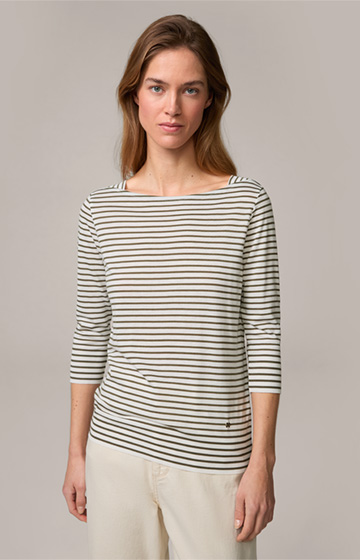 Tencel/Cotton Olive and Ecru Striped Shirt