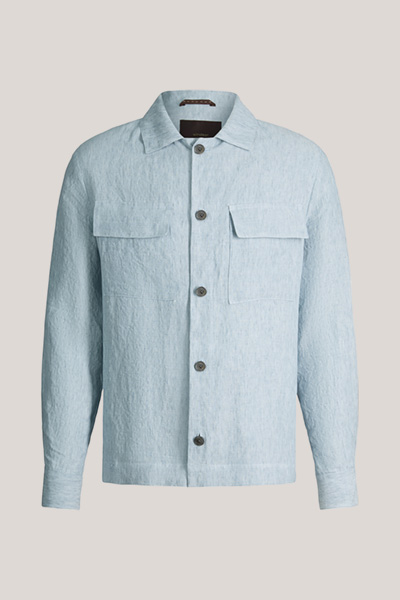 Linen modular overshirt Lavoro in washed blue