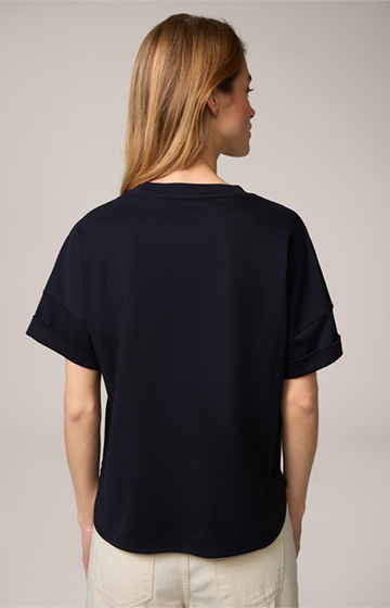T-shirt en coton interlock à manches courtes, en bleu marine