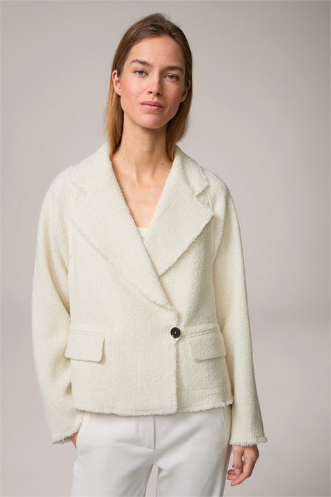 Tweed Cropped Blazer Jacket with wide Lapel in Cream
