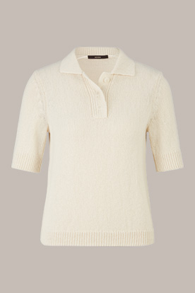 Baumwollmix-Bouclé-Polo-Shirt in Creme