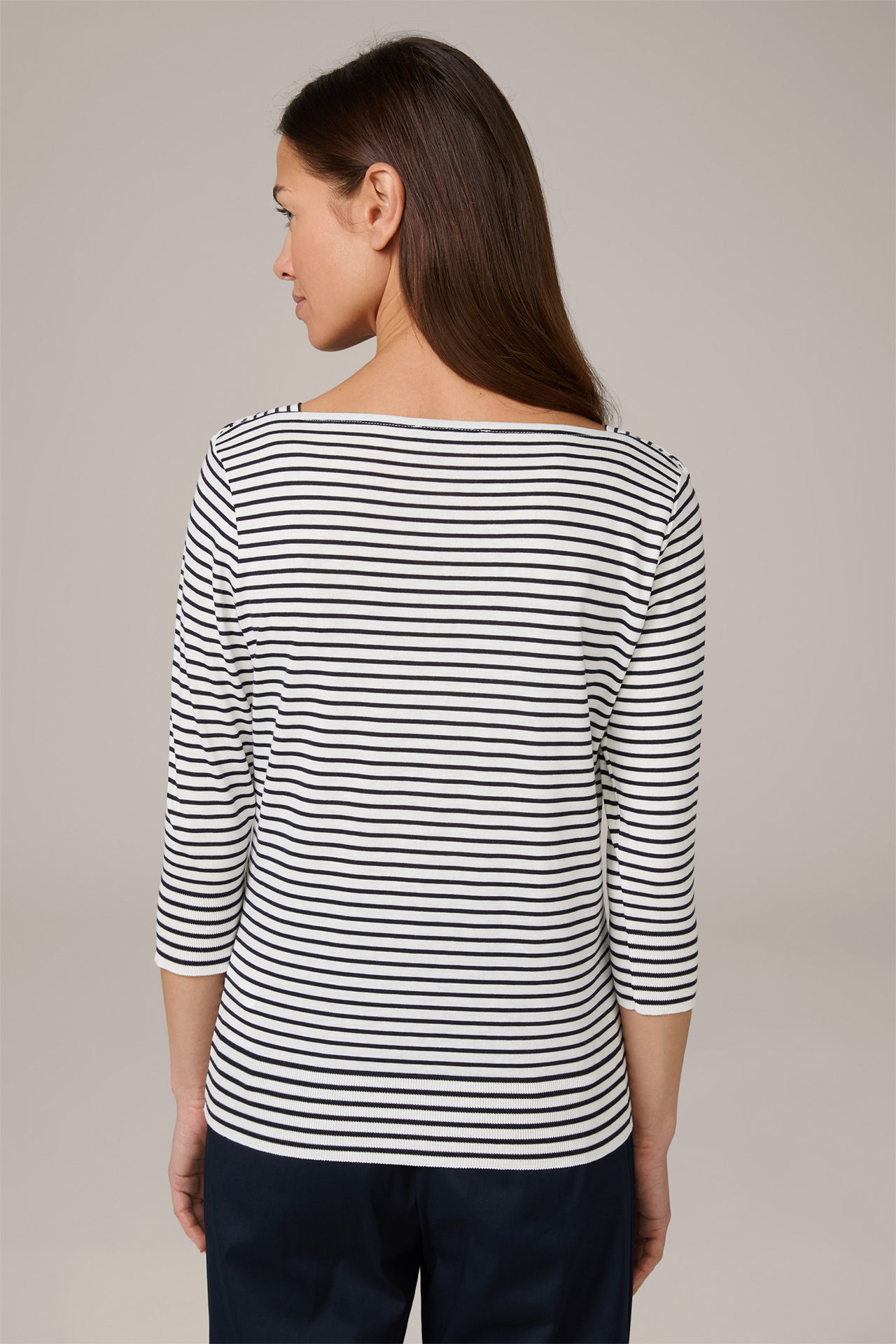 Tencel/Cotton Shirt in Navy and Ecru Stripes